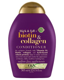 OGX Thick & Full + Biotin & Collagen Volumizing Conditioner for Thin Hair, with Vitamin B7 & Hydrolyzed Wheat Protein, Paraben-Free, Sulfate-Free Surfactants, 13 fl oz