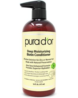 PURA D’OR Deep Moisturizing Biotin Conditioner (16oz) Thickens, Softens, & Moisturizes Dry, Frizzy, Damaged Hair w/ Argan Oil, Pumpkin, Rosemary, Honeysuckle, Vitamin E, Men Women (Packaging may vary)