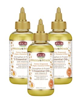 African Pride Moisture Miracle 5 Essential Oils (3 Pack) – Contains Castor, Grapeseed, Argan, Coconut & Olive Oil, Seals in Moisture & Adds Shine to Hair, Vitamin E, 4 oz