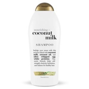 OGX Nourishing + Coconut Milk Moisturizing Shampoo for Strong & Healthy Hair, with Coconut Milk, Coconut Oil & Egg White Protein, Paraben-Free, Sulfate-Free Surfactants, 25.4 fl oz