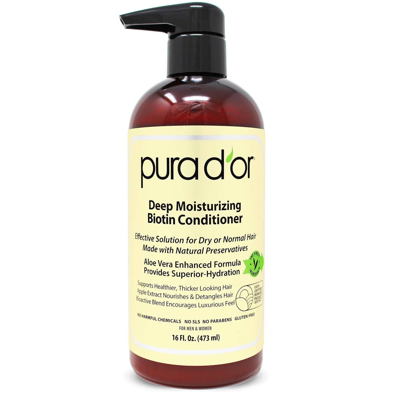 PURA D’OR Deep Moisturizing Biotin Conditioner (16oz) Thickens, Softens, & Moisturizes Dry, Frizzy, Damaged Hair w/ Argan Oil, Pumpkin, Rosemary, Honeysuckle, Vitamin E, Men Women (Packaging may vary)