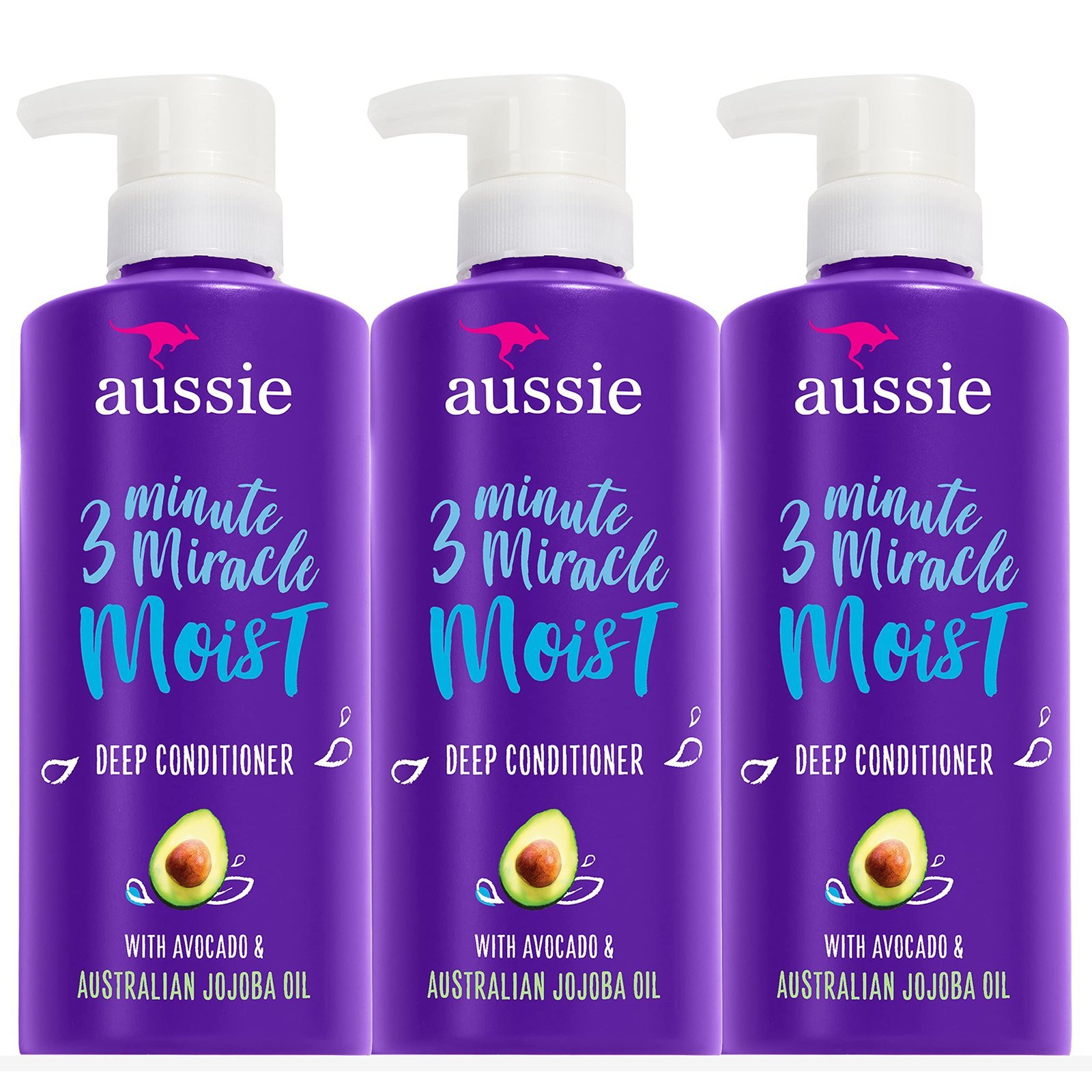 Aussie Deep Conditioner, with Avocado. Paraben Free, 3 Minute Miracle Moist, For Dry Hair, 16 Fl Oz, Triple Pack